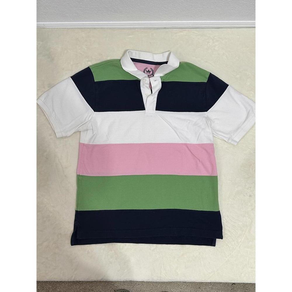 VTG 90s Girls 14 L.L. Bean Rugby Shirt Heavy Cotton USA Color Block Preppy